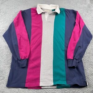 Vintage St Johns Bay Rugby Shirt Mens 2XL Tall Striped Heavy Cotton Polo 90s Y2K